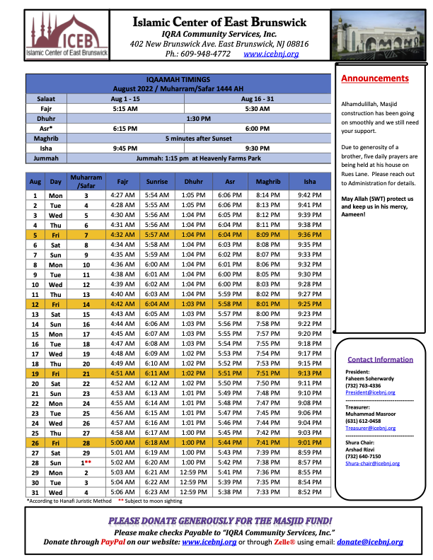 kirkcaldy namaz timetable
